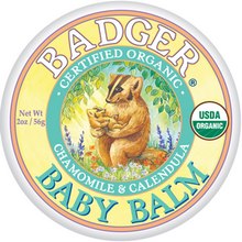 Badger Baby Balm container with bear illustration on a white background