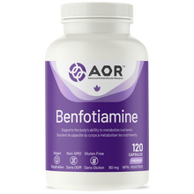 Bottle of AOR Benfotiamine supplement on a white background
