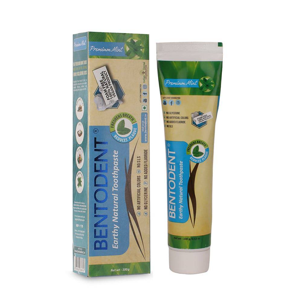 Bentodent toothpaste tube and packaging on a white background