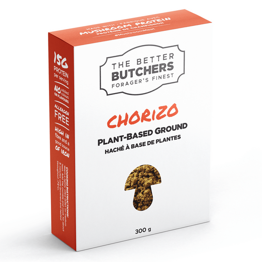 Box of The Better Butchers plant-based ground chorizo on a white background