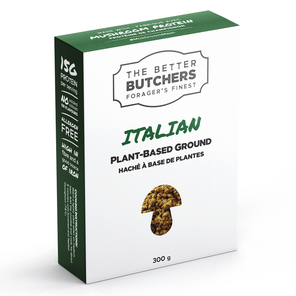 Box of 'The Better Butchers' Italian plant-based ground product on a white background