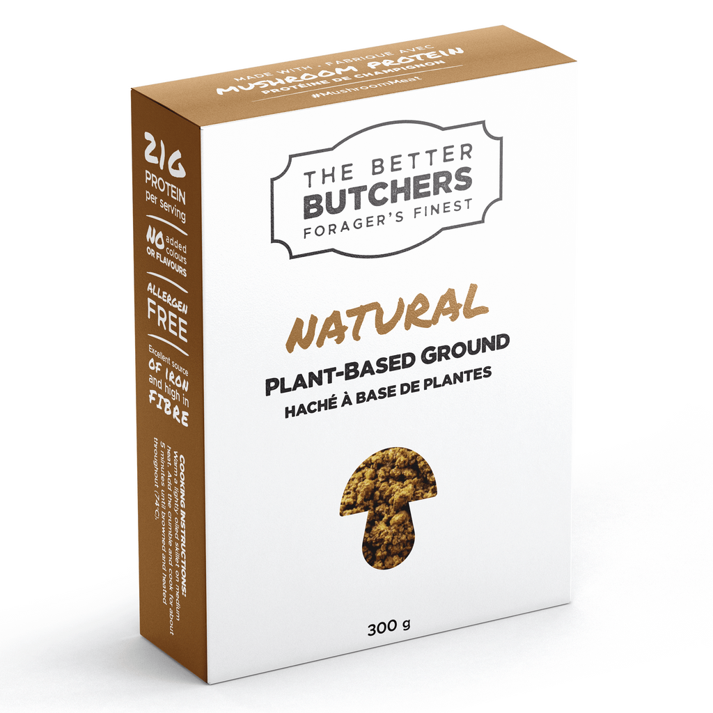 Box of The Better Butchers plant-based ground product on a white background