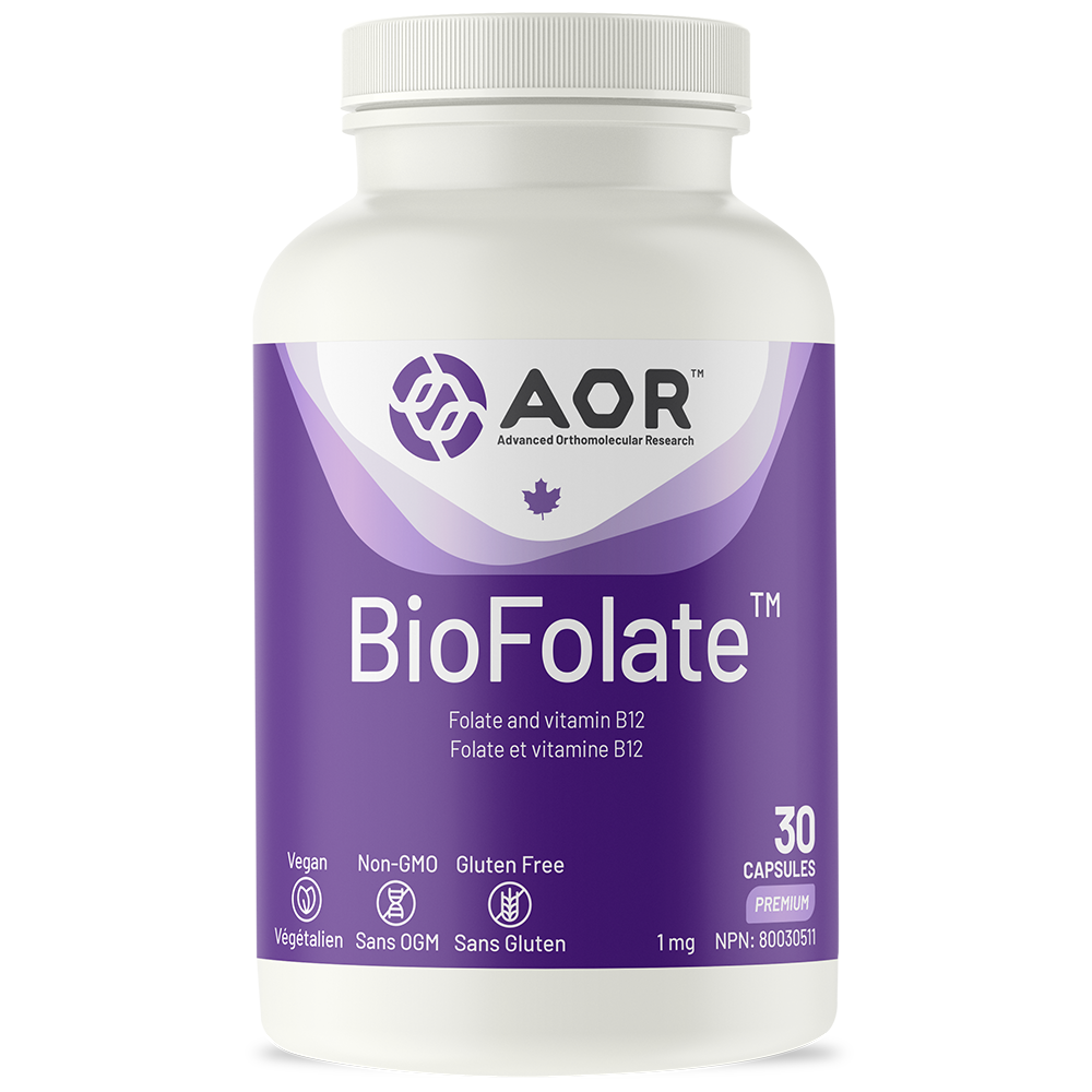AOR BioFolate supplement bottle on a white background