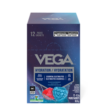 Vega hydration package with blue and red graphics on a white background