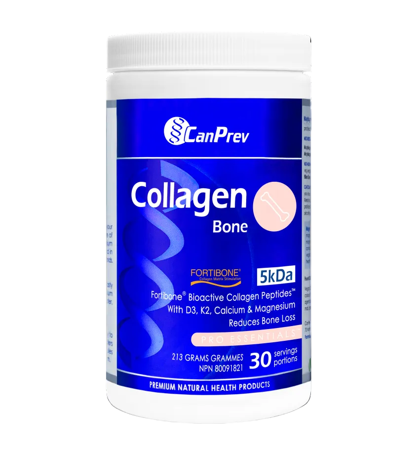 Collagen supplement container with CanPrev branding on a white background