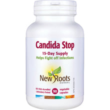 New Roots Herbal Candida Stop supplement bottle on a white background