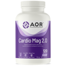 Supplement bottle labeled 'Cardio Mag 2.0' by AOR on a white background