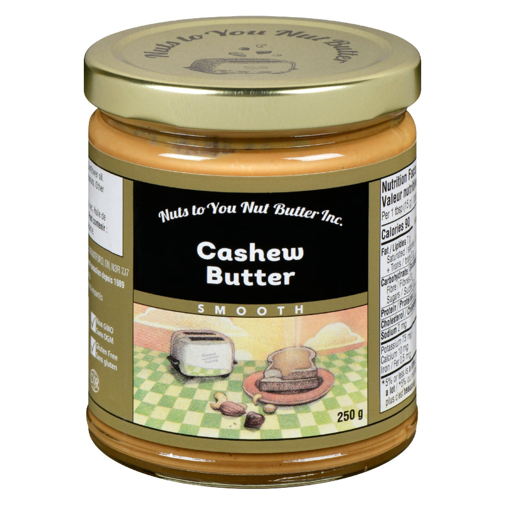 Jar of Nuts to You Nut Butter Inc. Cashew Butter on a white background