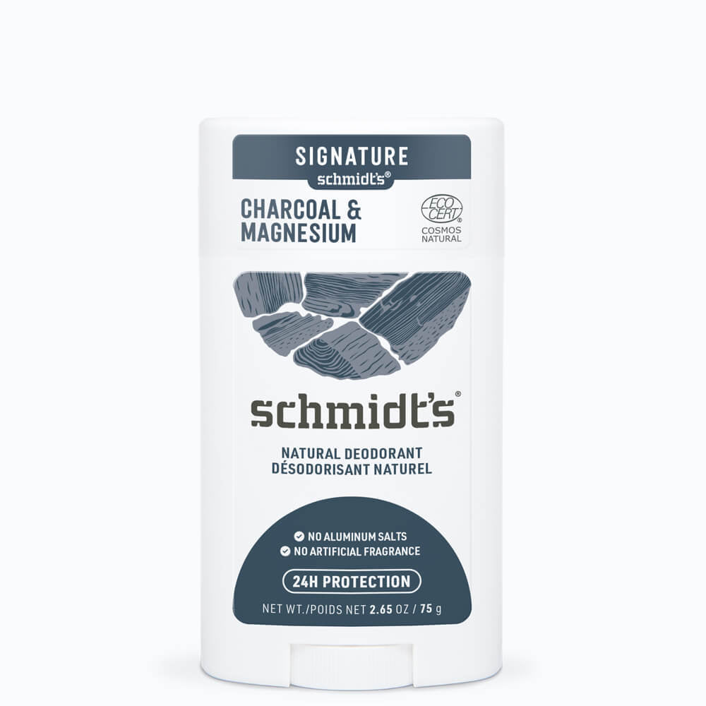 Schmidt's charcoal and magnesium deodorant packaging on a white background