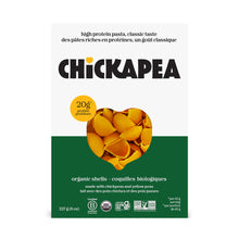 Chickapea pasta packaging with chickpeas in a heart shape on a white background