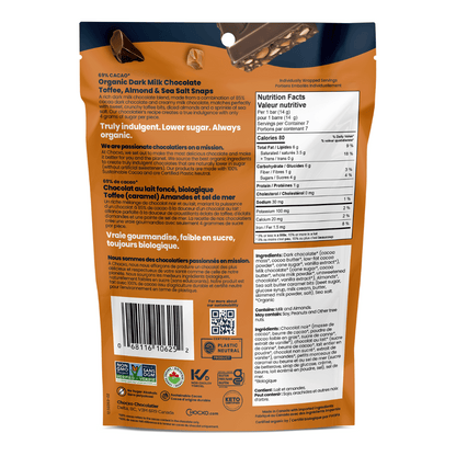 ChocXo Dark Milk Chocolate Toffee, Almond & Sea Salt Snaps (98g) - Lifestyle Markets