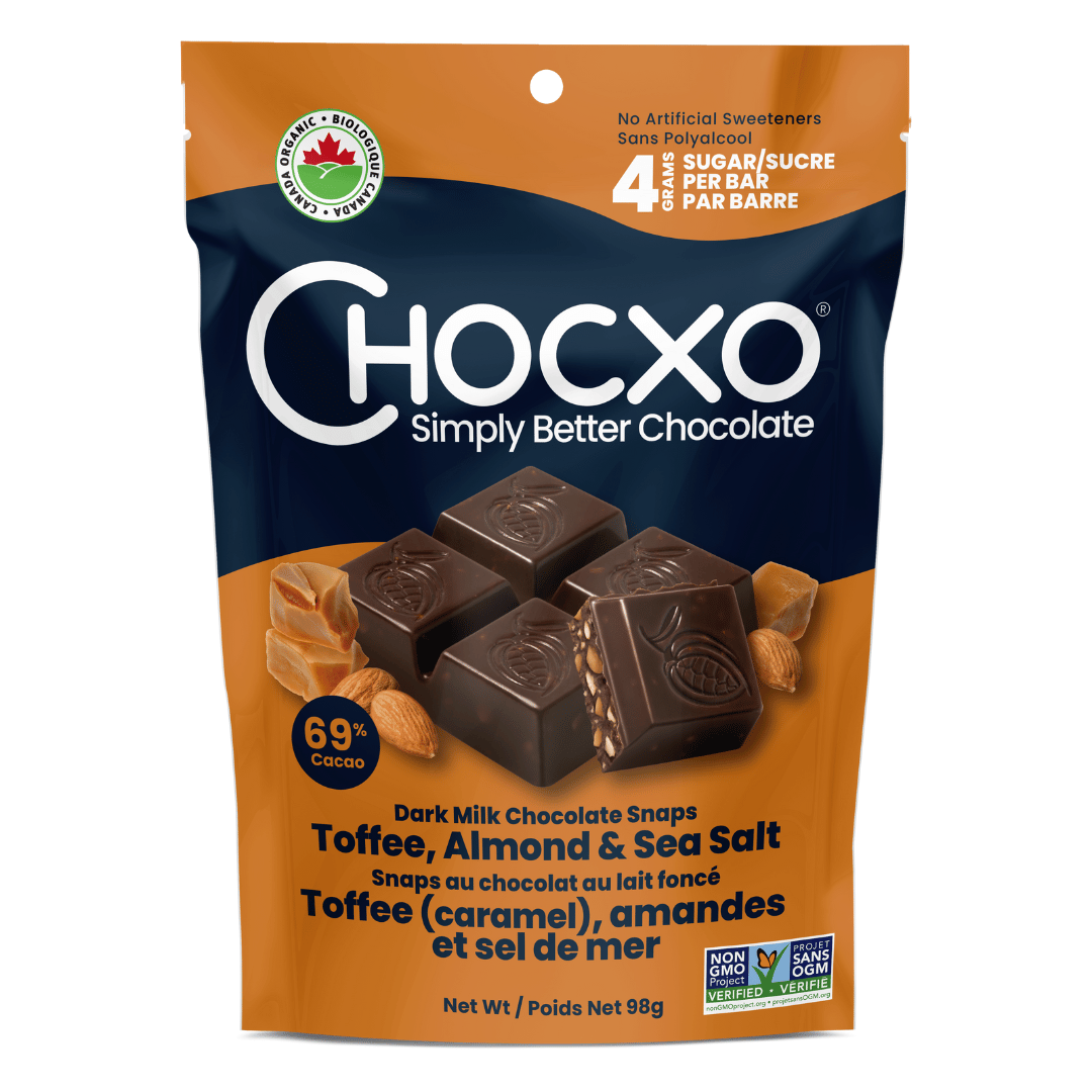 ChocXo Dark Milk Chocolate Toffee, Almond & Sea Salt Snaps (98g) - Lifestyle Markets