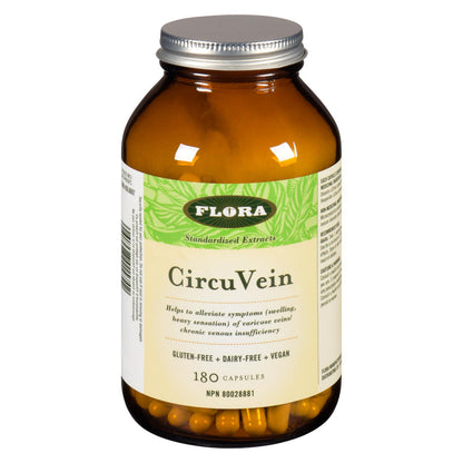 Bottle of Flora CircuVein supplement on a white background