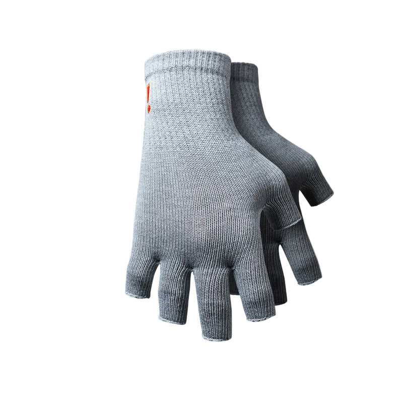 Gray glove with black accents on a light gray background