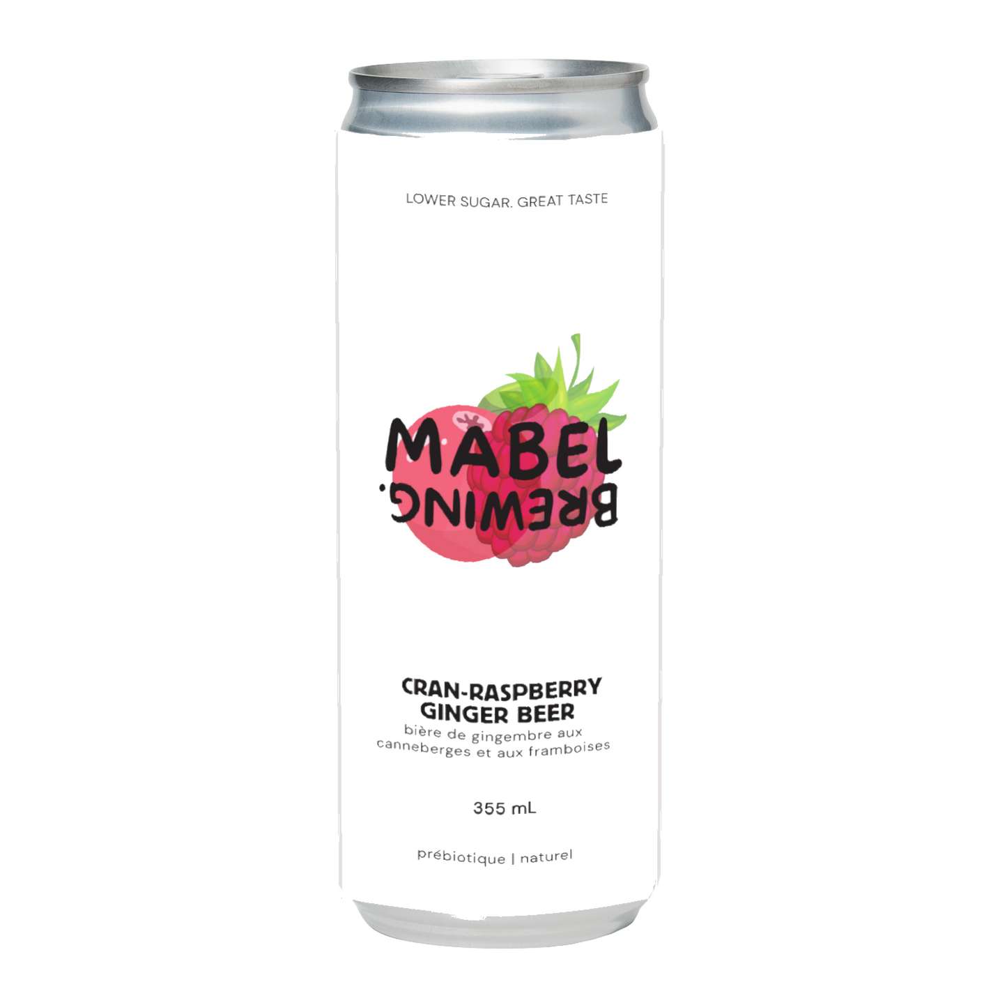 Canned drink with Mabel Brewing branding on a white background