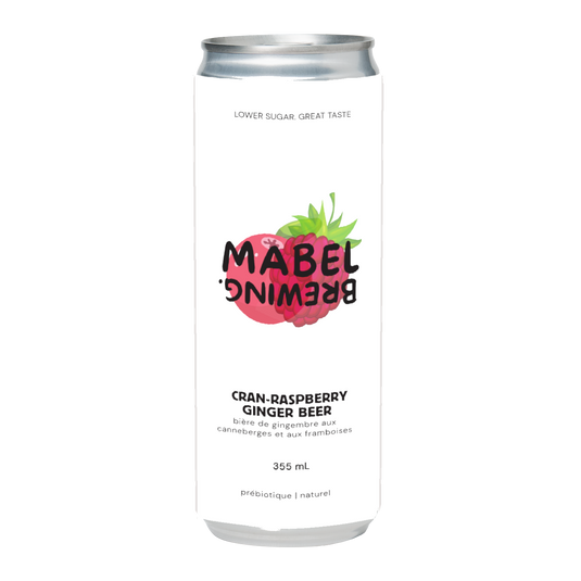 Canned drink with Mabel Brewing branding on a white background