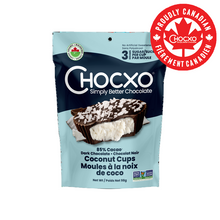 Chocxo coconut cup package with a red logo on a white background