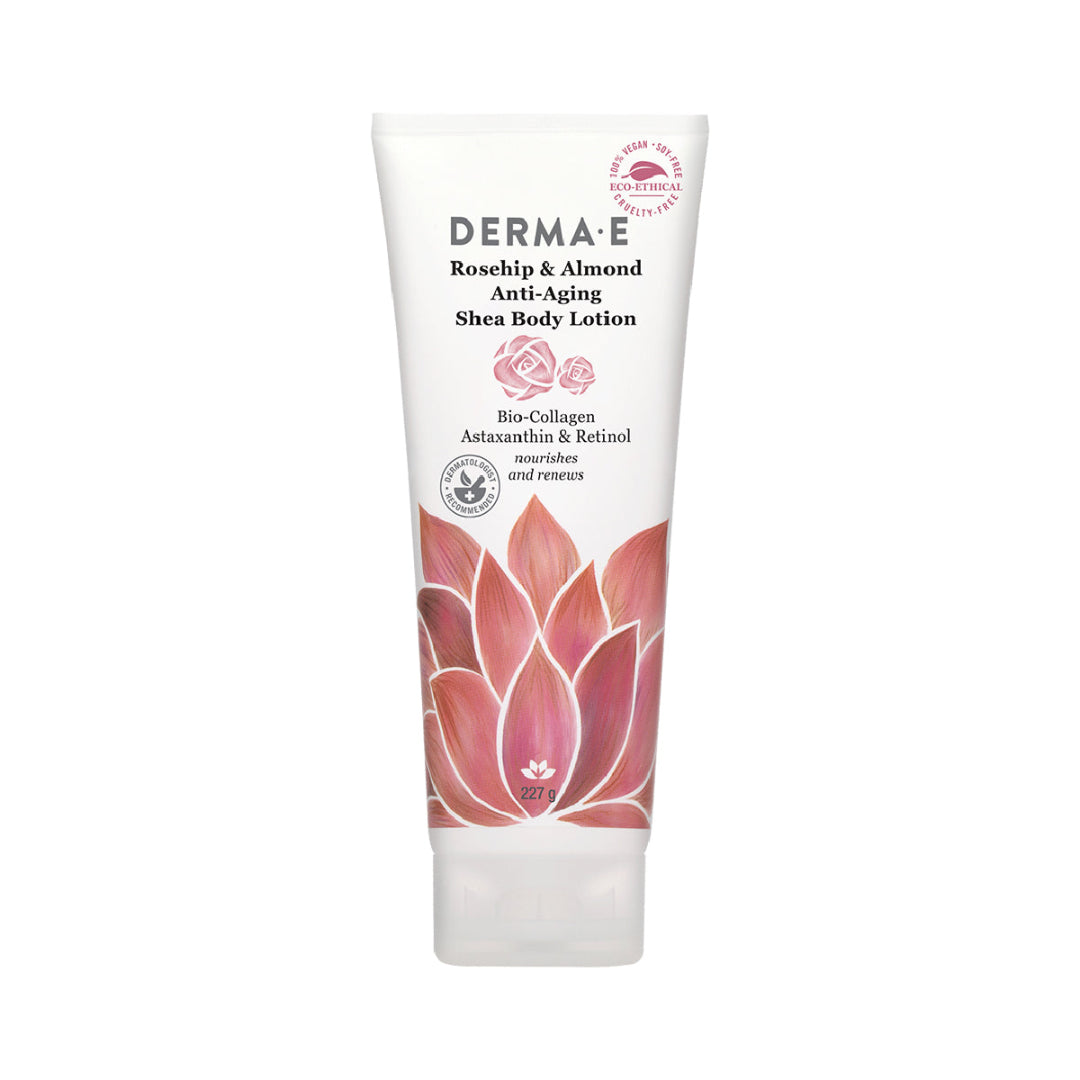Derma E Rosehip & Almond Anti-Aging Shea Body Lotion on a white background