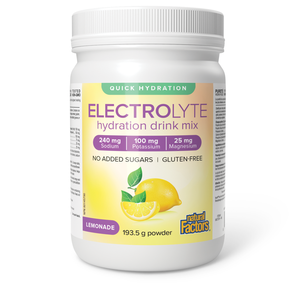 Natural Factors Electrolyte Hydration Drink Mix, Lemonade (193.5g)
