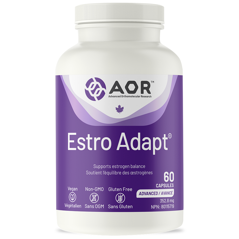 Bottle of AOR Estro Adapt supplement on a white background