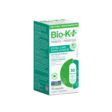 Bio-K Plus probiotic supplement box on a light blue background