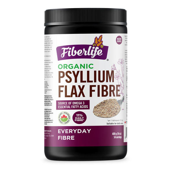 Fiberlife Organic Psyllium Flax Fibre container on a white background