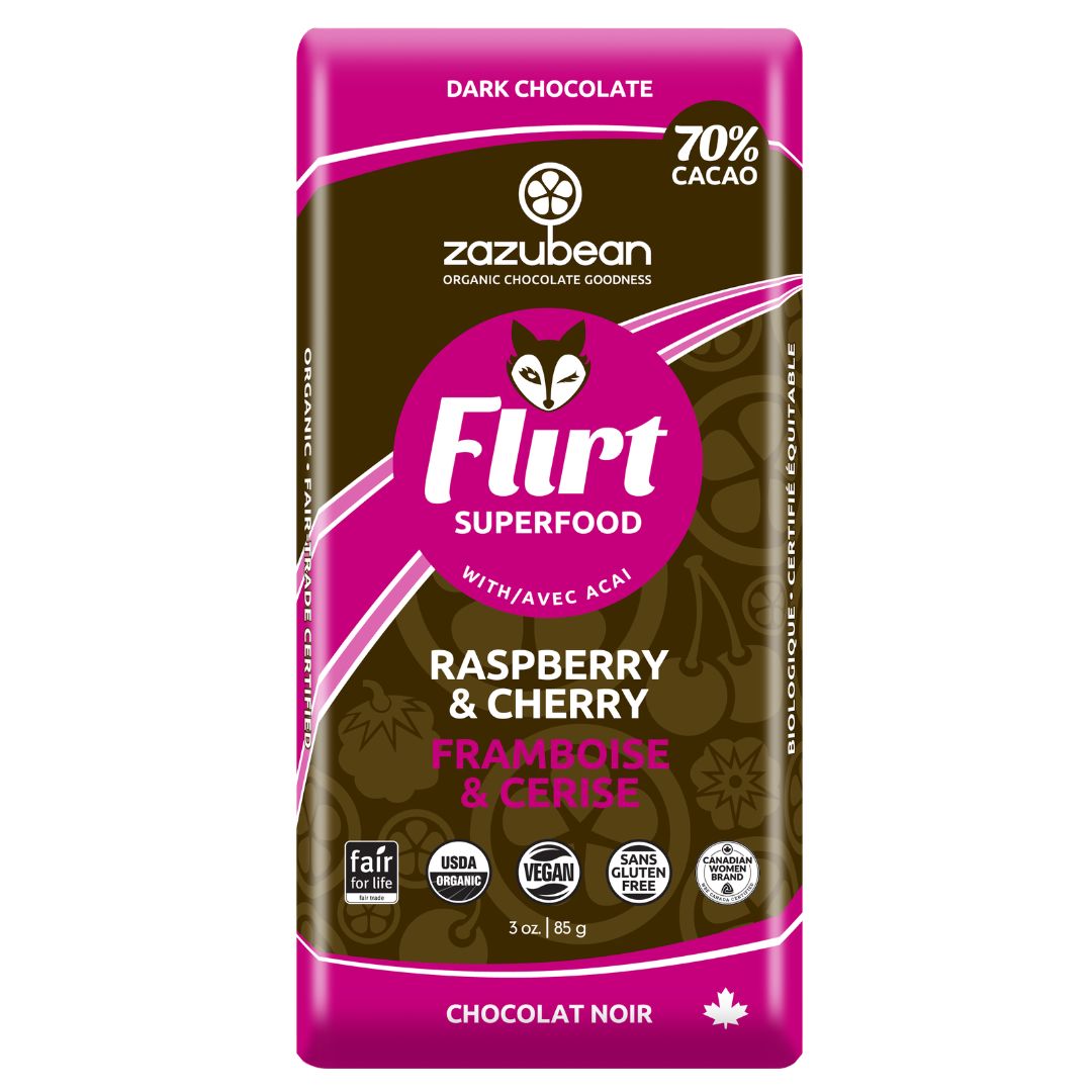 Zazubean Flirt Raspberry & Cherry Dark Chocolate Bar (85g) - Lifestyle Markets
