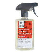 Nature Clean fruit and veggie spray wash bottle on a white background