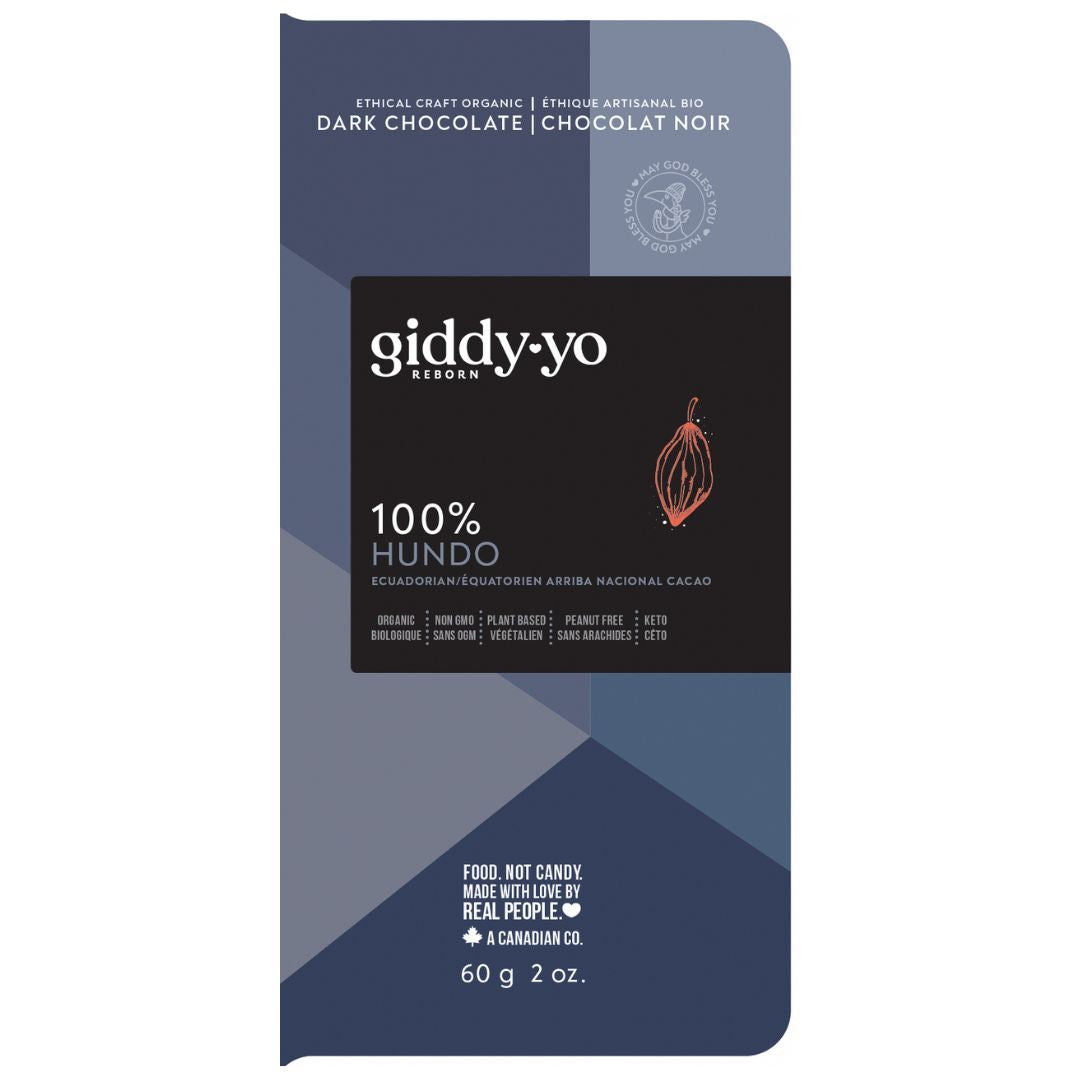 Giddy Yo Hundo 100% Cacao Dark Chocolate (60g)