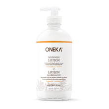 Oneka nourishing lotion bottle on a white background