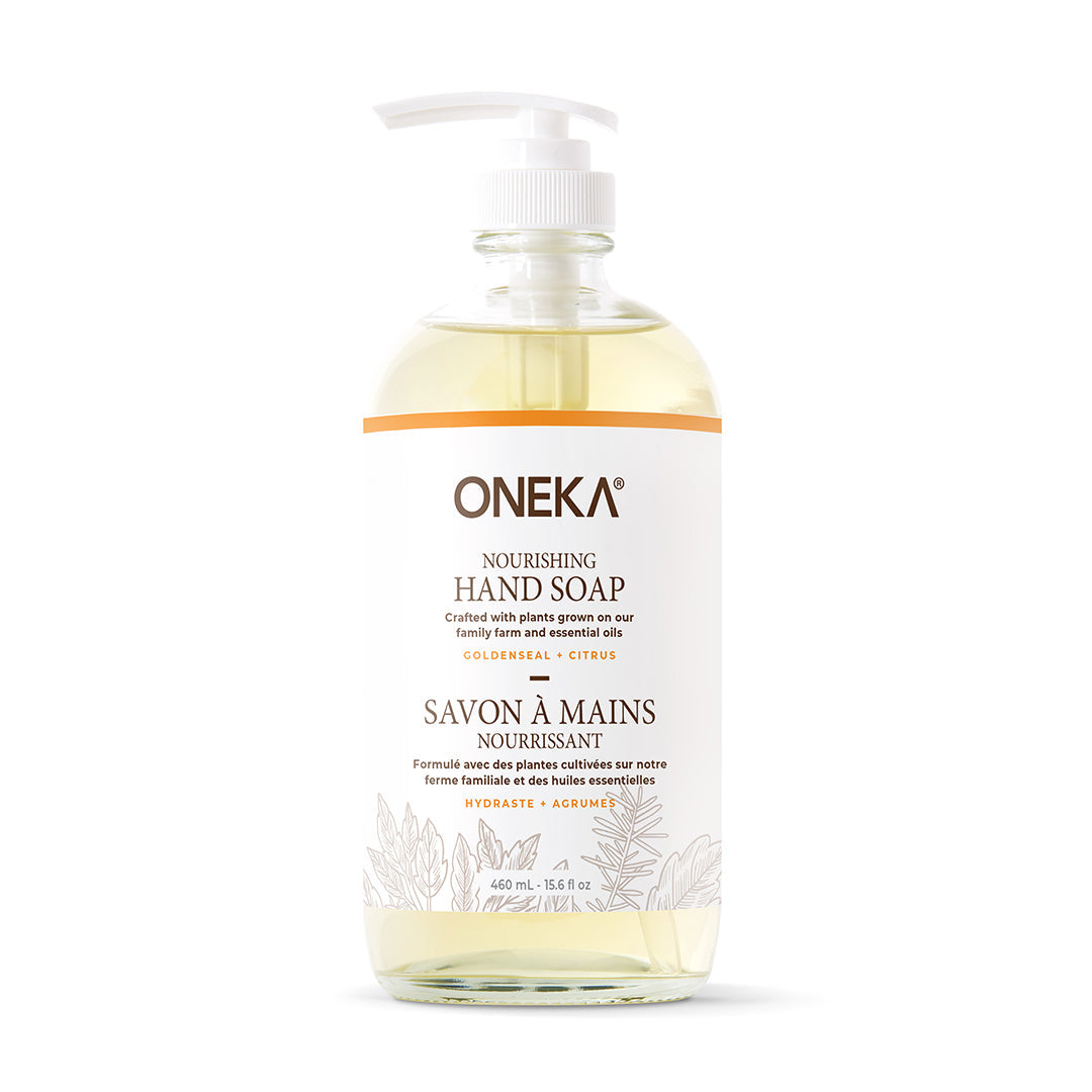 Oneika nourishing hand soap bottle on a white background