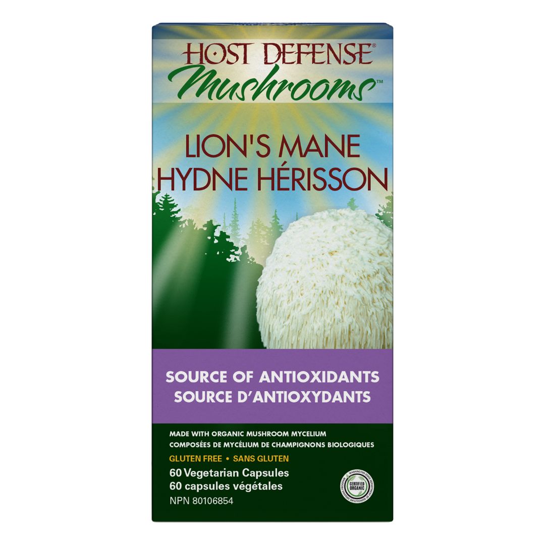Box of Host Defense Mushrooms Lion's Mane Hydne Hérisson on a white background