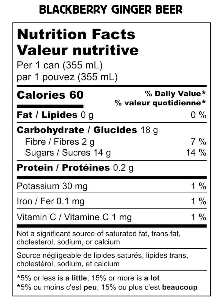 Nutrition facts label for Blackberry Ginger Beer can