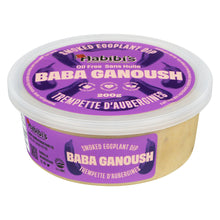 Container of Habibi's Baba Ganoush dip with purple label on a white background