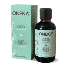 Oneka nourishing hair oil bottle and packaging on a white background
