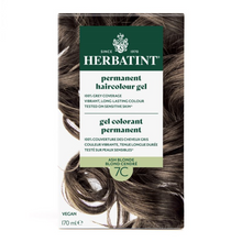 Herbatint permanent haircolour gel packaging with brown hair strands on a white background