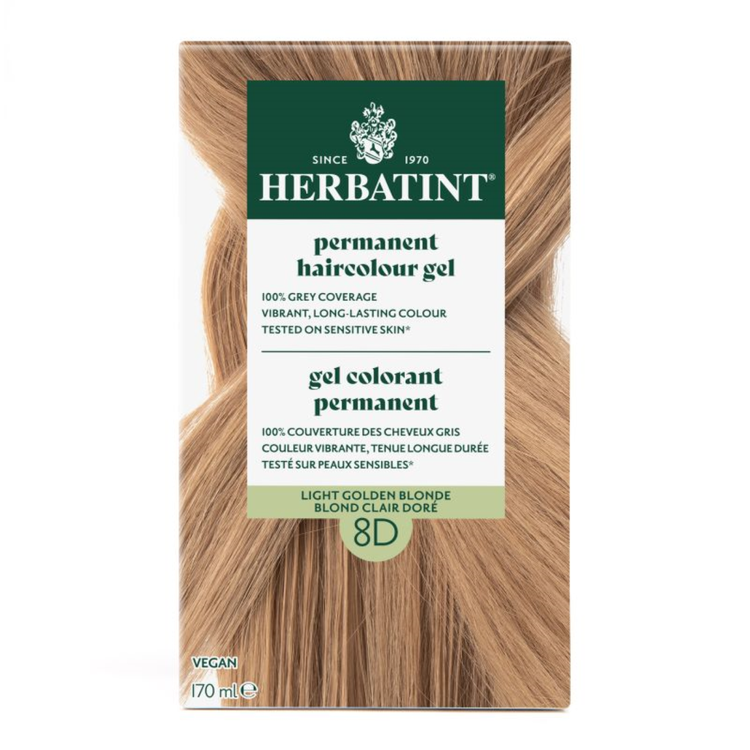 Herbatint permanent haircolour gel packaging for light golden blonde hair on a white background
