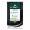 Herbatint permanent haircolour gel packaging with black hair sample on a white background