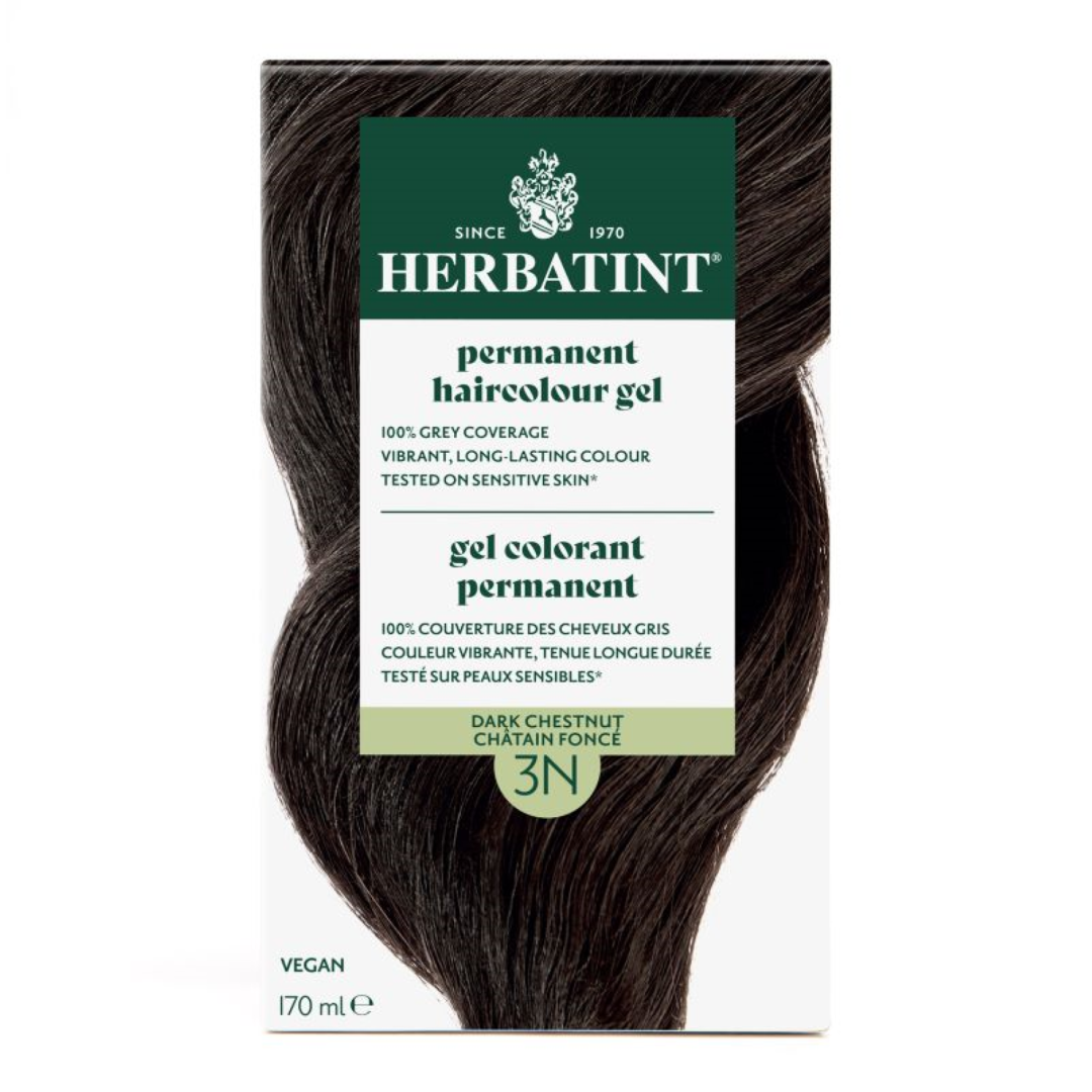 Herbatint dark chestnut hair color gel packaging on a white background