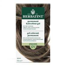 Herbatint permanent haircolour gel packaging with dark blonde hair sample on a white background