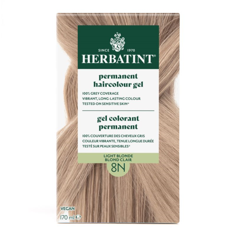 Herbatint permanent haircolour gel packaging for light blonde hair on a white background
