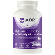 Bottle of AOR High Dose R-Lipoic Acid on a white background