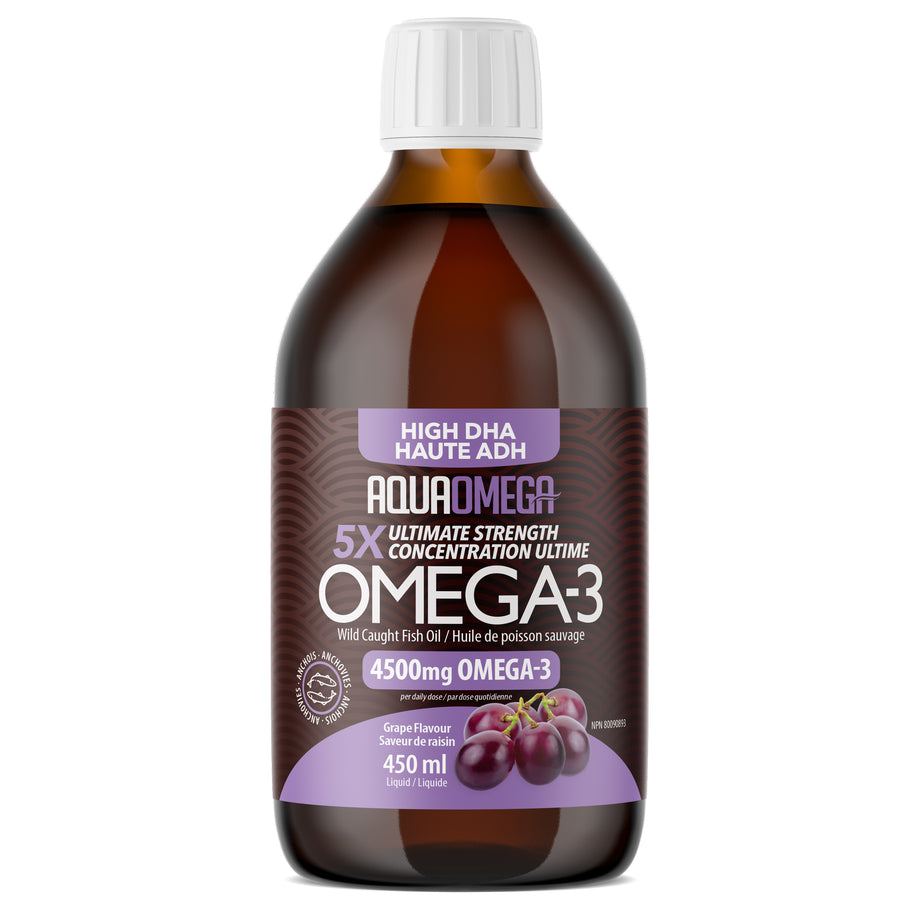 Bottle of Aquomega Omega-3 supplement on a white background
