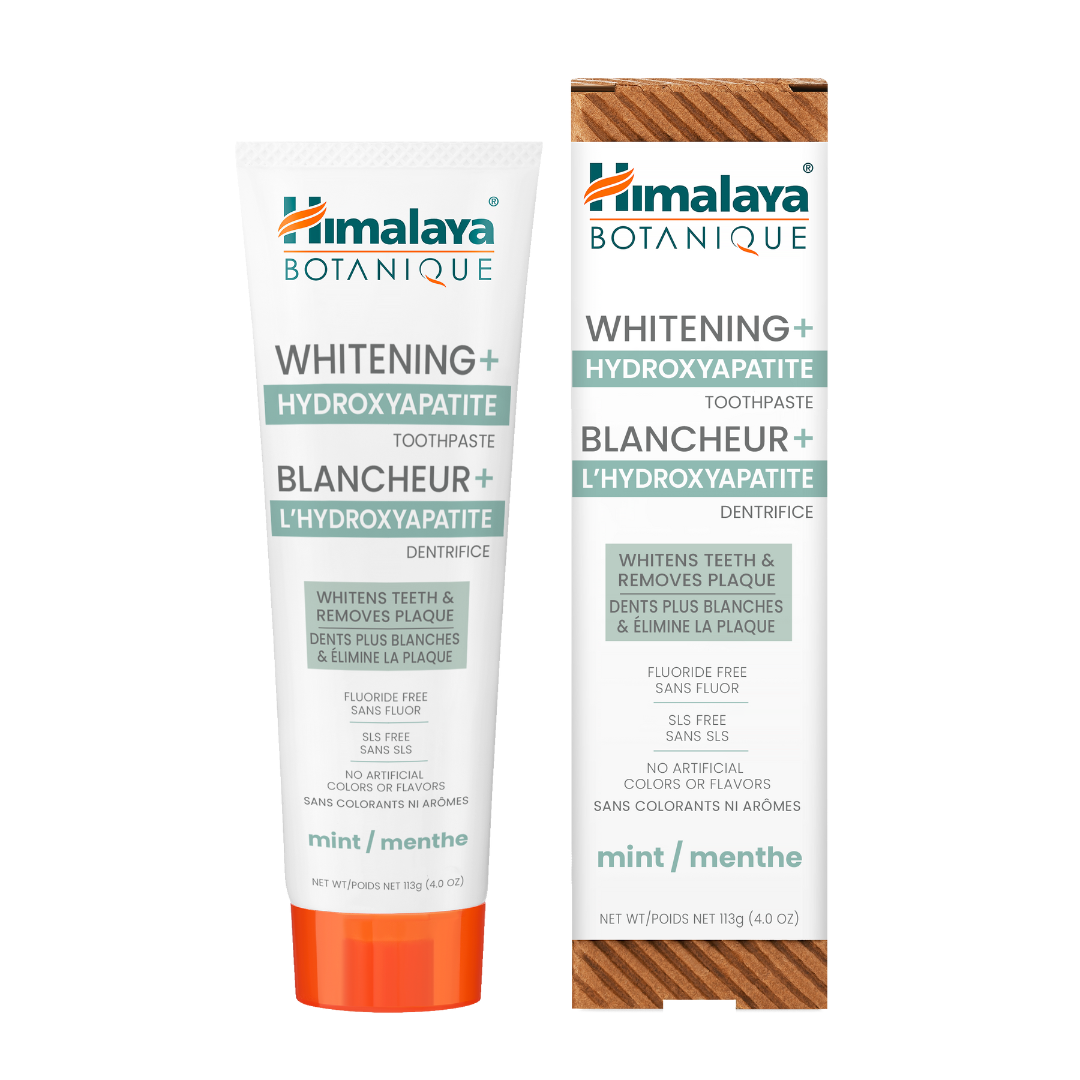 Himalaya Botanique Whitening Hydroxyapatite toothpaste packaging on a white background