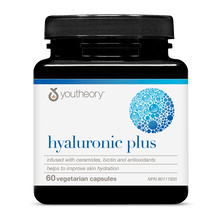 Youtheory Hyaluronic Plus supplement bottle on a white background