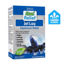 Real Relief Jet Lag supplement packaging on a white background