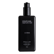Black bottle of 'routine. crème' body cream on a white background