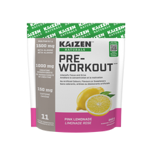 Kaizen Naturals pre-workout supplement packaging with lemon graphics on a white background