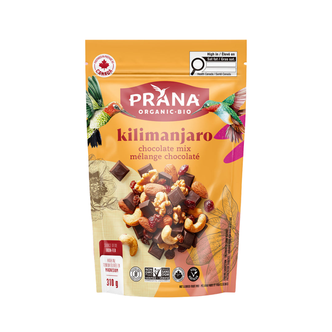 Prana Organic Bio Kilimanjaro chocolate mix packaging on a white background