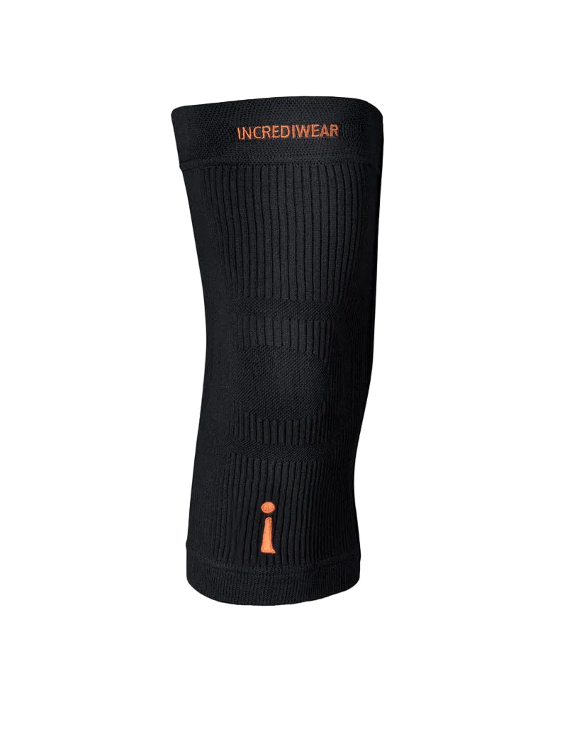 Black knee brace with 'Incredewear' branding on a gray background
